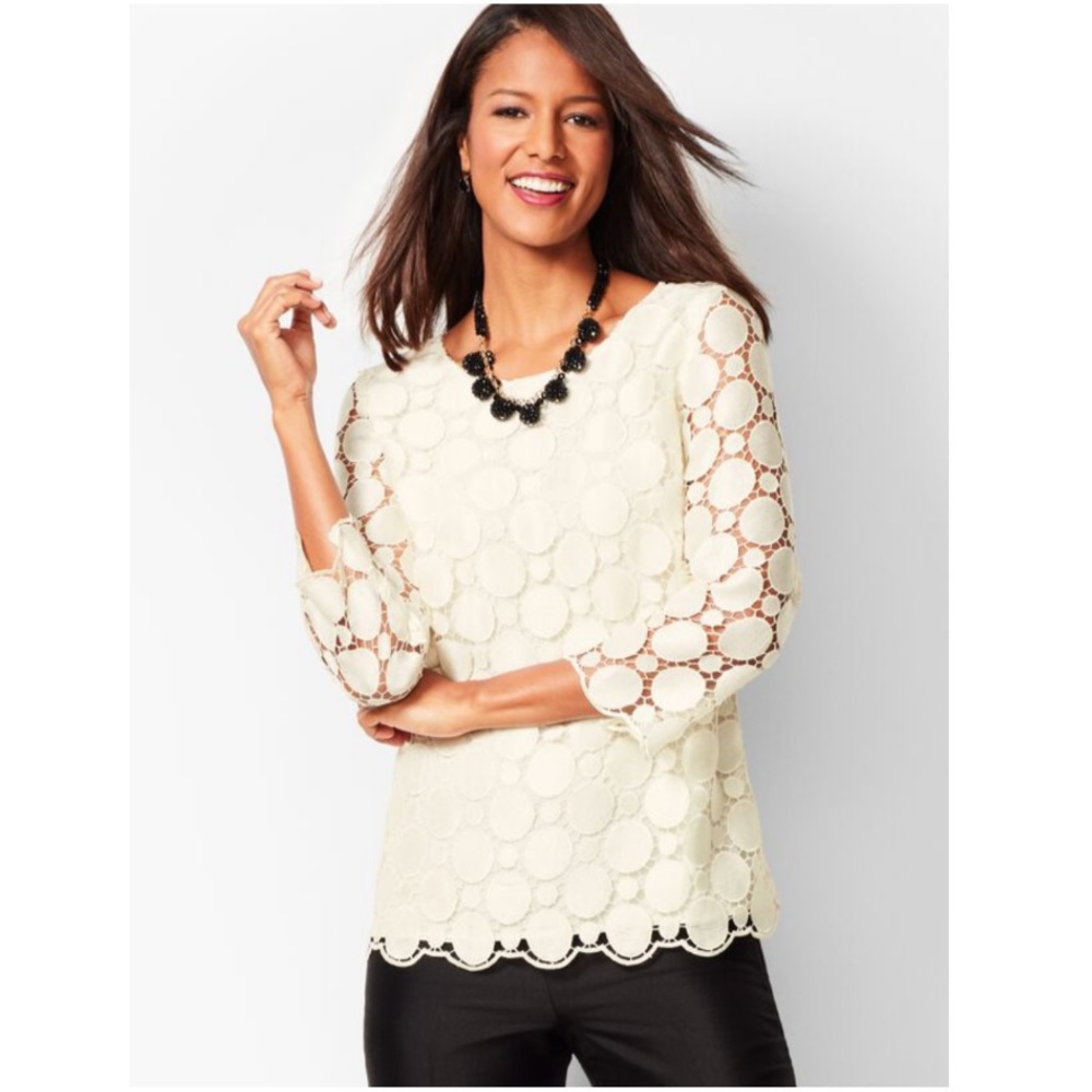 NWT TALBOTS cream lace top with scallop hem size M